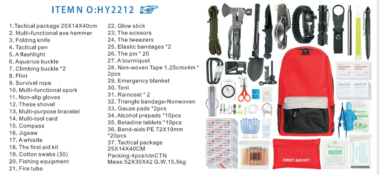 Large Emergency Survival Backpack, Outdoor Disaster First Aid Rucksack