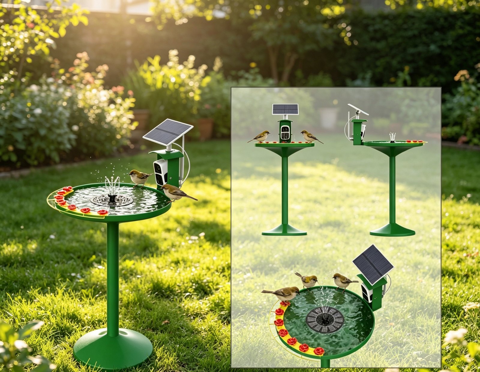 Smart Bird Bath with Camera, Solar Powered Outdoor Bird Watching Bath Station