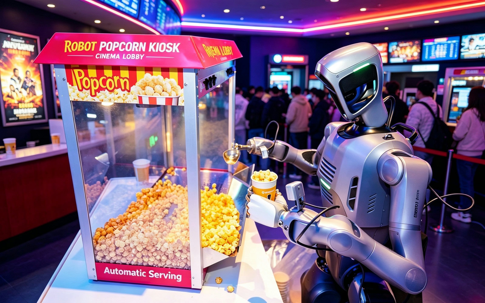 Robot Popcorn Kiosk, Humanoid Robot Unmanned Popcorn Vending Station