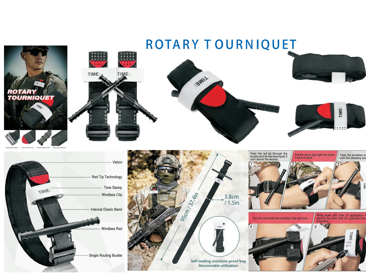 Rotary Tourniquet, One Hand Emergency Hemorrhage Control Tactical Tourniquet for First Aid, IFAK, Outdoor Trauma