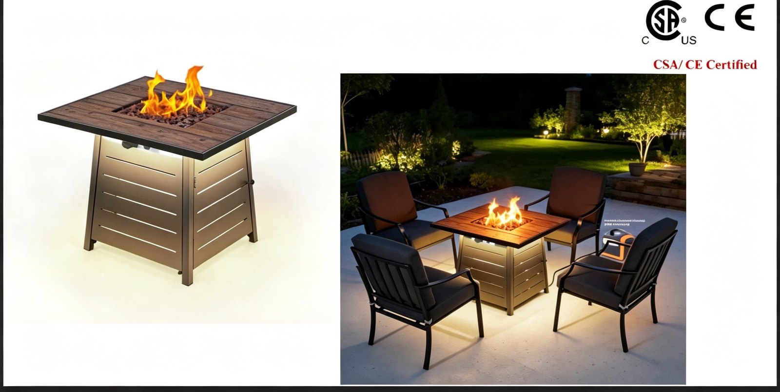 Fire Table with LED Light, Propane Gas Fire Pit Table with LED Ambient Lighting, 30000-50000 BTU Outdoor Patio Heater