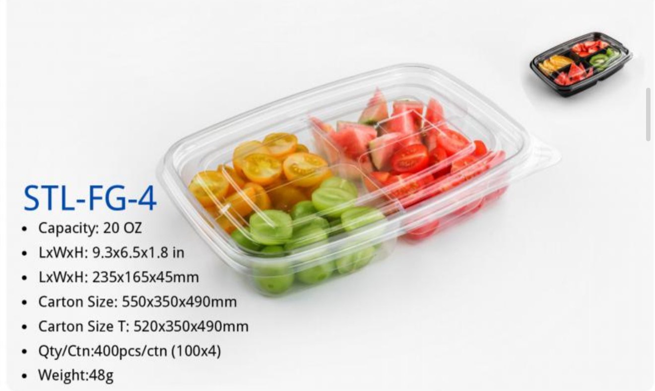 Two-Piece Hingeless Compartment Food Containers with Separate Lid