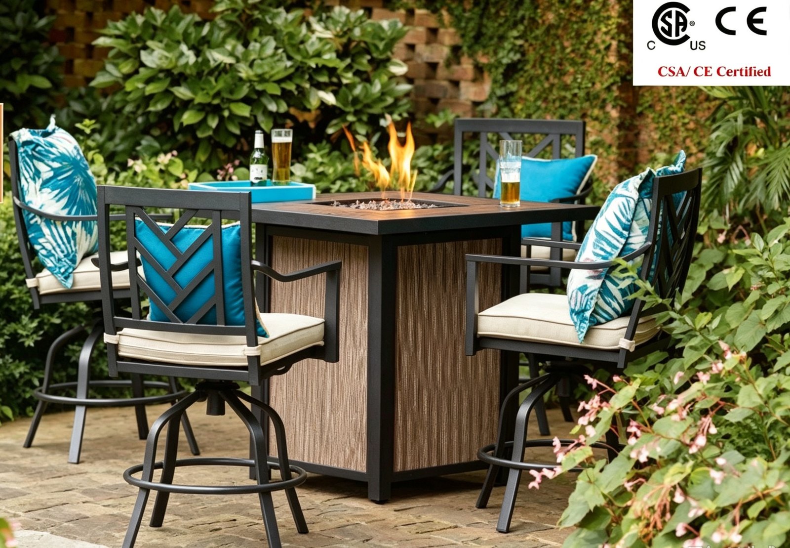 High Bar Fire Table, Propane Gas High Bar Height Fire Pit Table, 30000-50000 BTU Outdoor Patio Heater