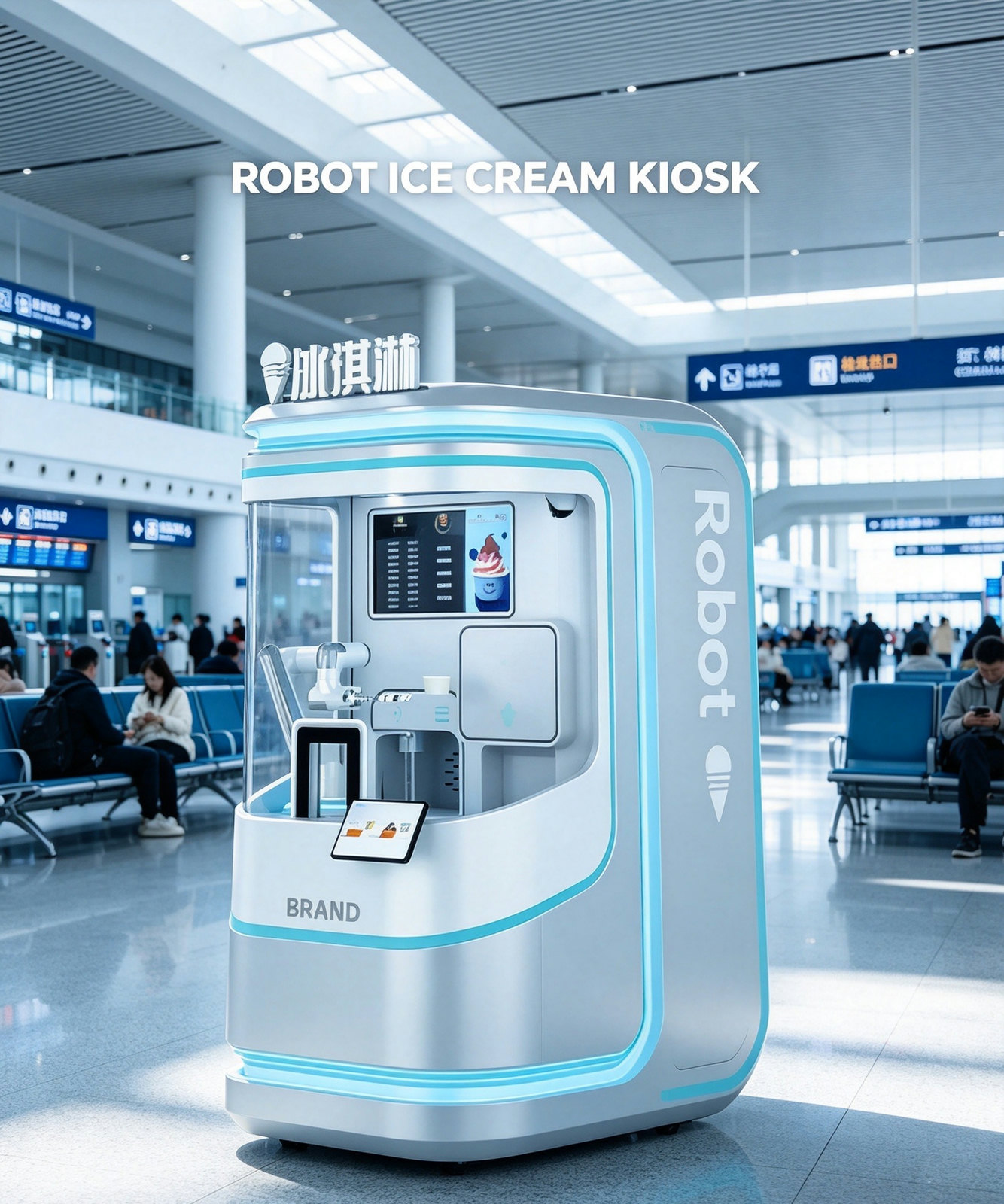Robot Ice Cream Kiosk, 6-Axis Collaborative Robotic Arm Unmanned Ice Cream Station
