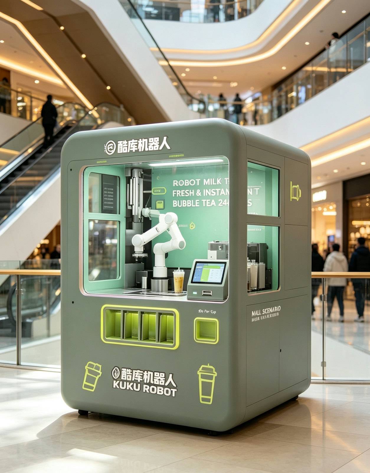 Robot Milk Tea Kiosk, 6-Axis Collaborative Robotic Arm Unmanned Bubble Tea Station