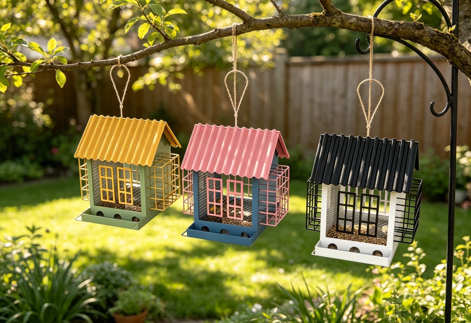 2‑in‑1 Dual Chamber Bird Feeder, Hanging Metal Wild Bird Feeder Stores Two Types Of Seeds For Outdoor Backyard Garden