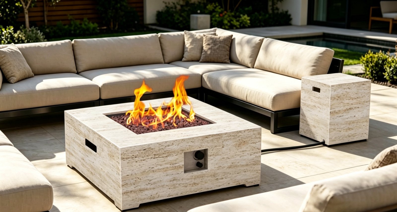 External Fire Table, Propane Gas Fire Pit Table with External Tank Cabinet, 30000-40000 BTU Outdoor Patio Heater