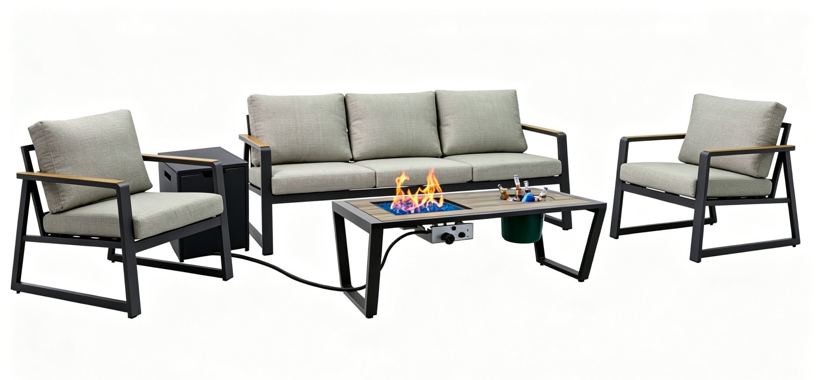Fire Table with Ice Bucket, Propane Gas Fire Pit Table with Built-in Ice Bucket for Drinks Cooling, 30000-50000 BTU Outdoor Patio Heater