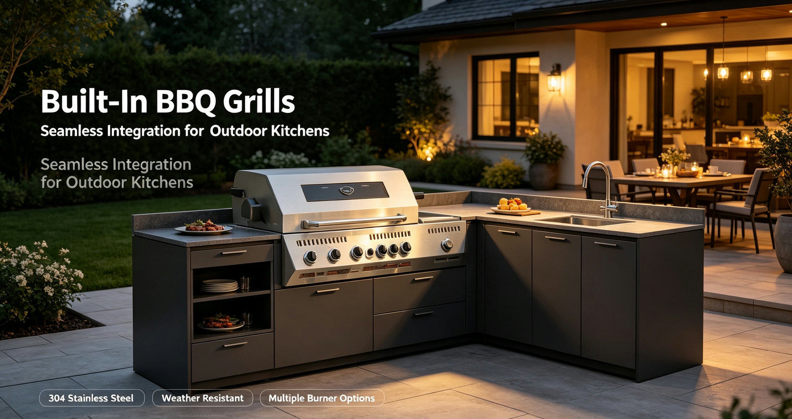 Built-In BBQ Gas Grill With Side Burner, 304 Stainless Steel Outdoor Grill